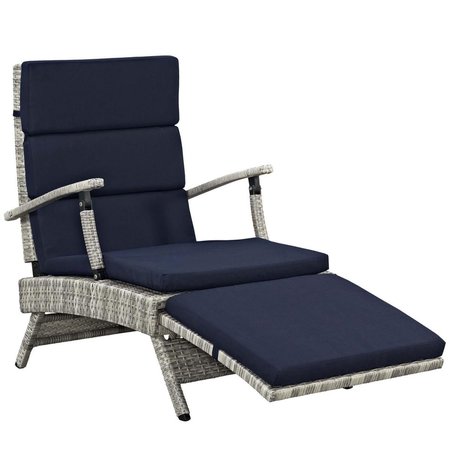 PATIO TRASERO Envisage Chaise Outdoor Patio Wicker Rattan Lounge Chair, Light Gray Navy PA1727116